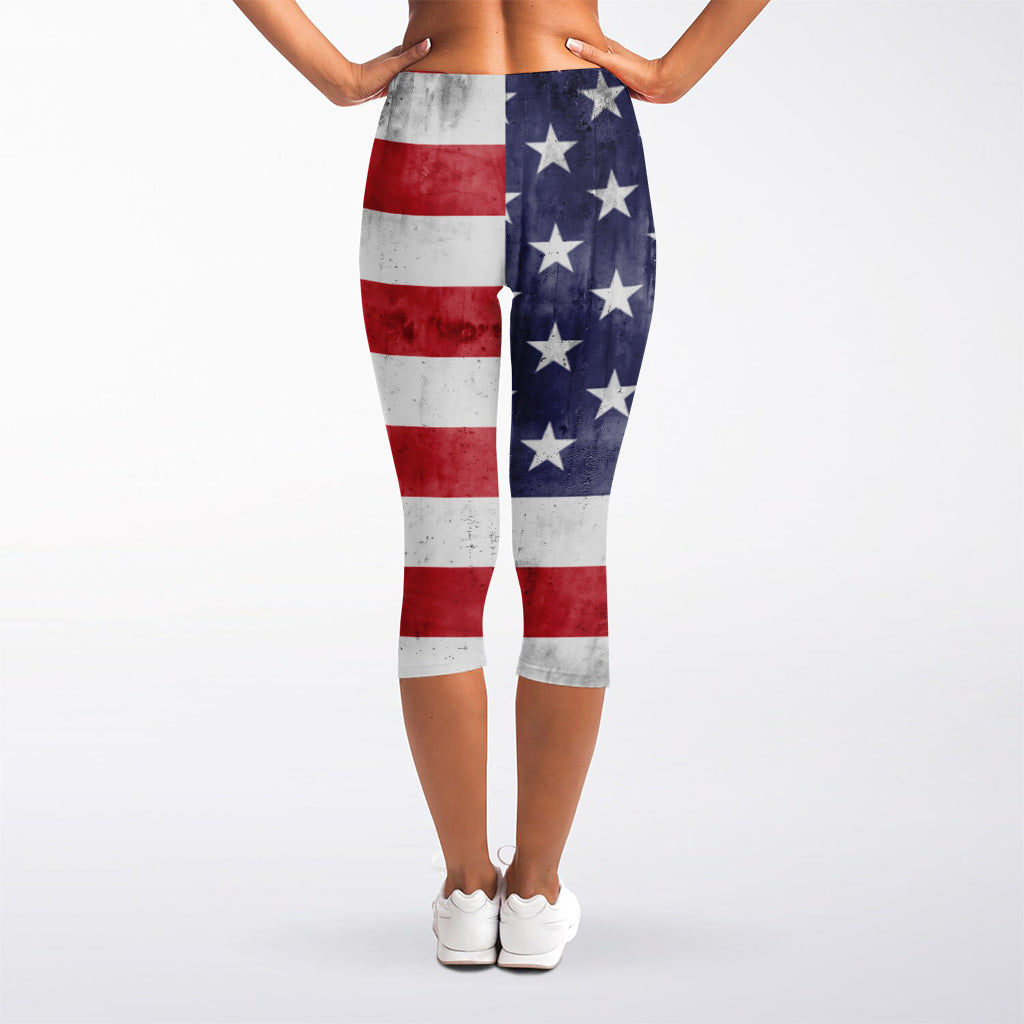 Grunge USA Flag Print Women's Capri Leggings
