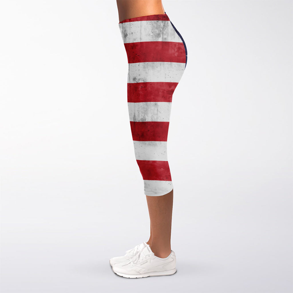 Grunge USA Flag Print Women's Capri Leggings