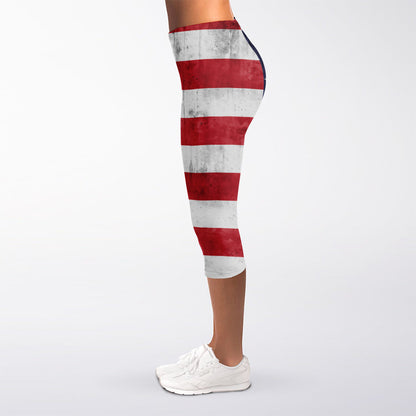 Grunge USA Flag Print Women's Capri Leggings