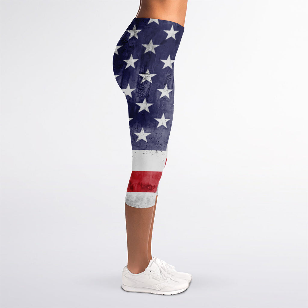 Grunge USA Flag Print Women's Capri Leggings