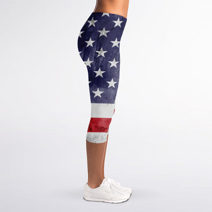 Grunge USA Flag Print Women's Capri Leggings