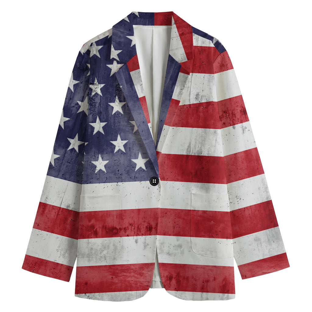 Grunge USA Flag Print Women's Cotton Blazer