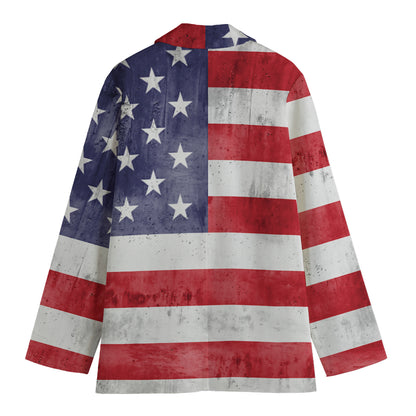 Grunge USA Flag Print Women's Cotton Blazer