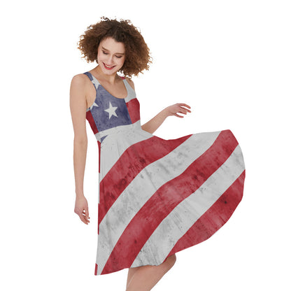 Grunge USA Flag Print Women's Sleeveless Dress