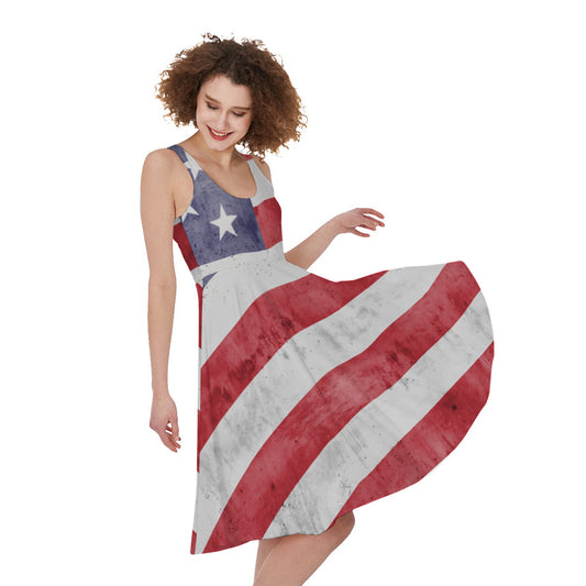 Grunge USA Flag Print Women's Sleeveless Dress