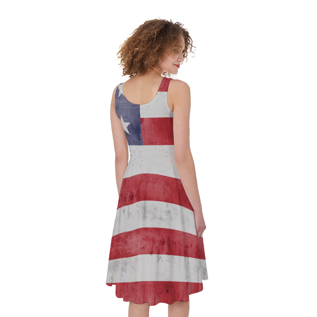 Grunge USA Flag Print Women's Sleeveless Dress