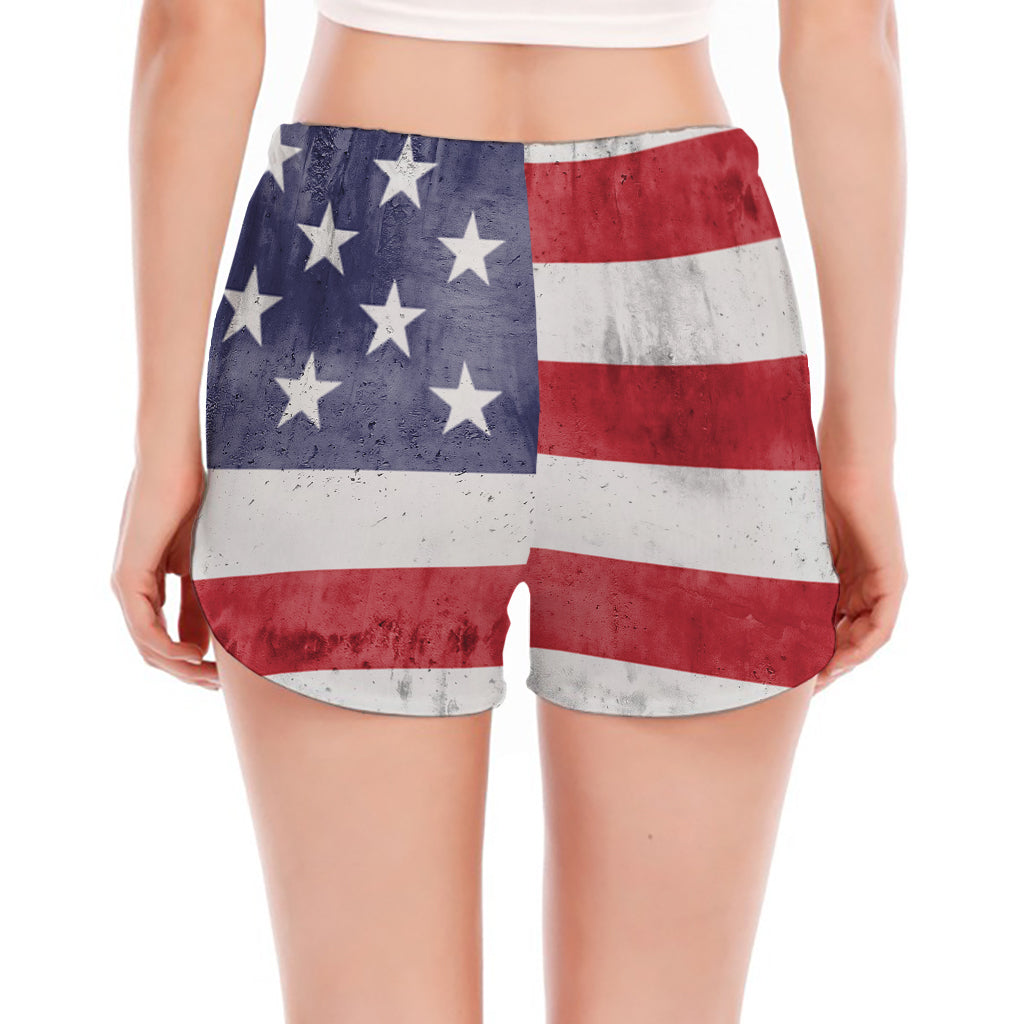 Grunge USA Flag Print Women's Split Running Shorts