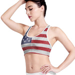 Grunge USA Flag Print Women's Sports Bra