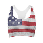 Grunge USA Flag Print Women's Sports Bra