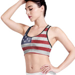 Grunge USA Flag Print Women's Sports Bra