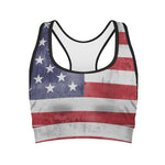 Grunge USA Flag Print Women's Sports Bra