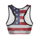 Grunge USA Flag Print Women's Sports Bra