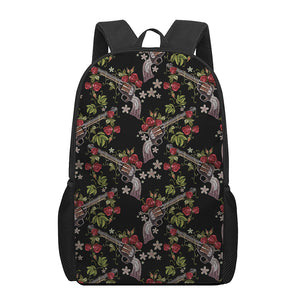 Guns And Flowers Pattern Print 17 Inch Backpack