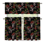 Guns And Flowers Pattern Print 3 Piece Kitchen Curtains