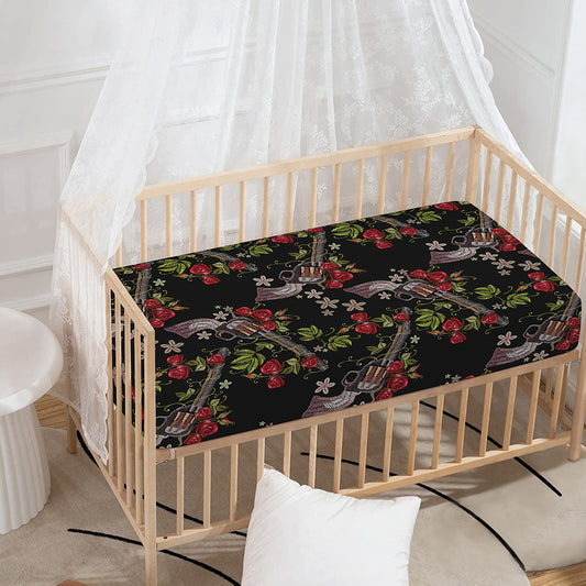 Guns And Flowers Pattern Print Baby Crib Sheet