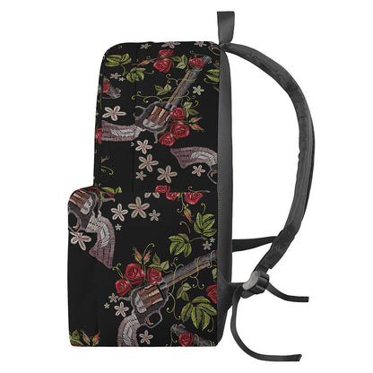 Guns And Flowers Pattern Print Backpack