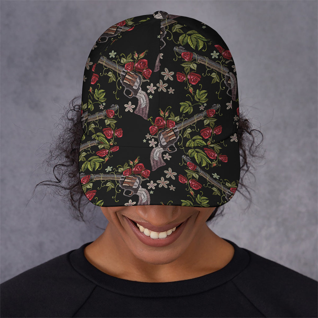 Guns And Flowers Pattern Print Baseball Cap