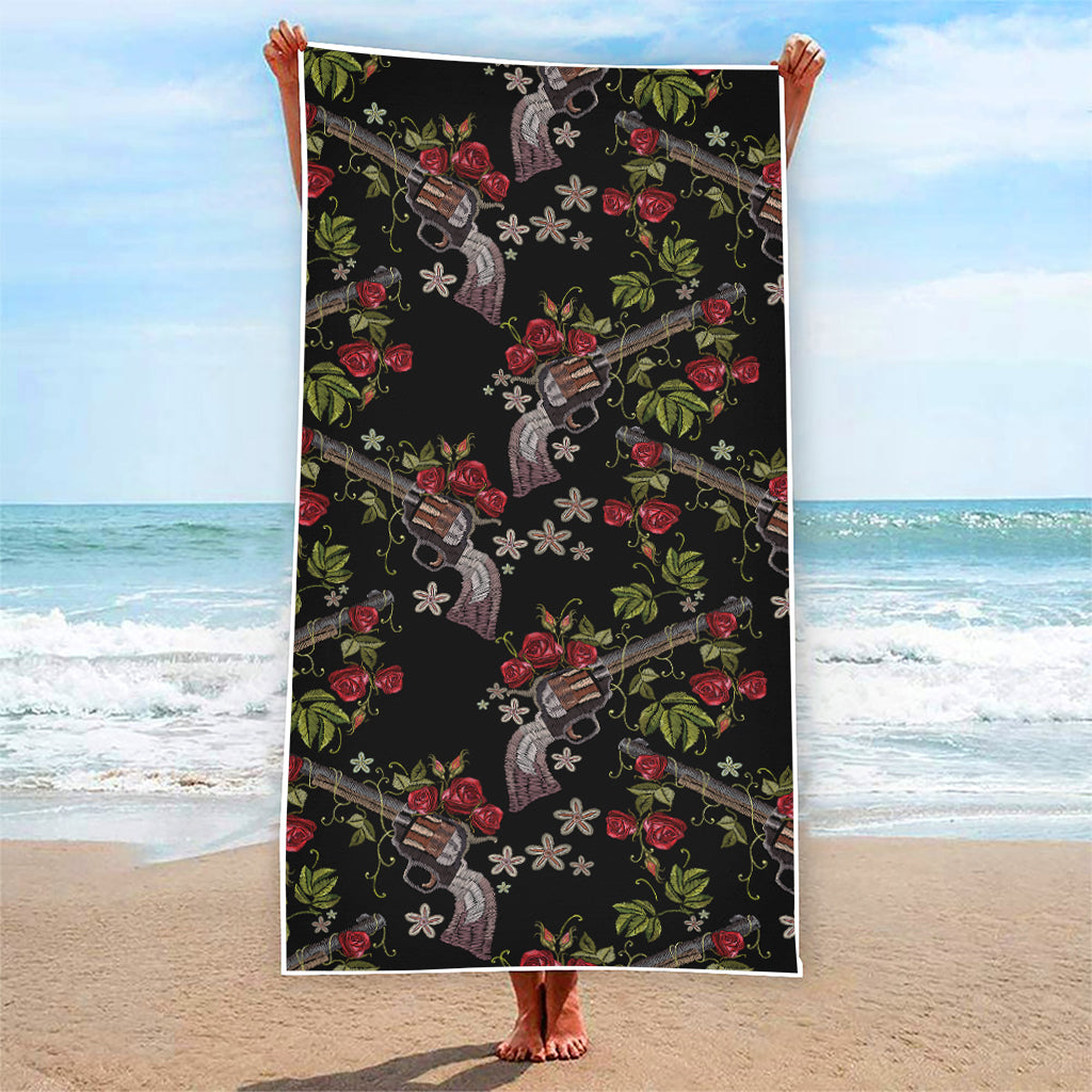 Guns And Flowers Pattern Print Beach Towel