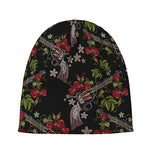 Guns And Flowers Pattern Print Beanie