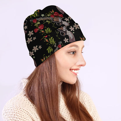 Guns And Flowers Pattern Print Beanie