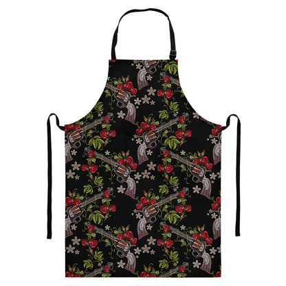 Guns And Flowers Pattern Print Bib Apron With Pocket