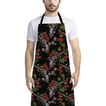 Guns And Flowers Pattern Print Bib Apron With Pocket