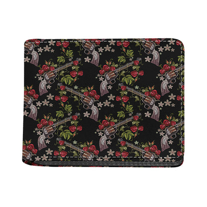 Guns And Flowers Pattern Print Bifold Wallet