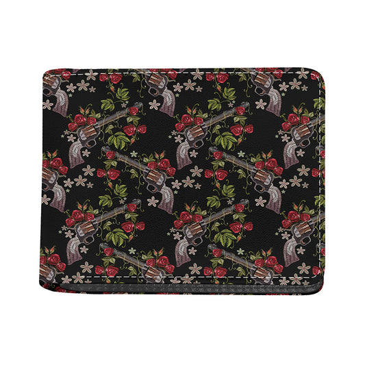 Guns And Flowers Pattern Print Bifold Wallet