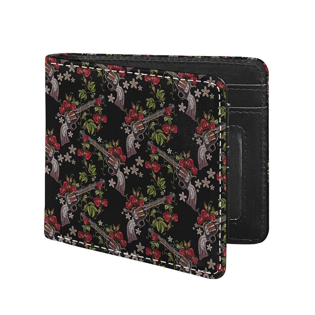 Guns And Flowers Pattern Print Bifold Wallet