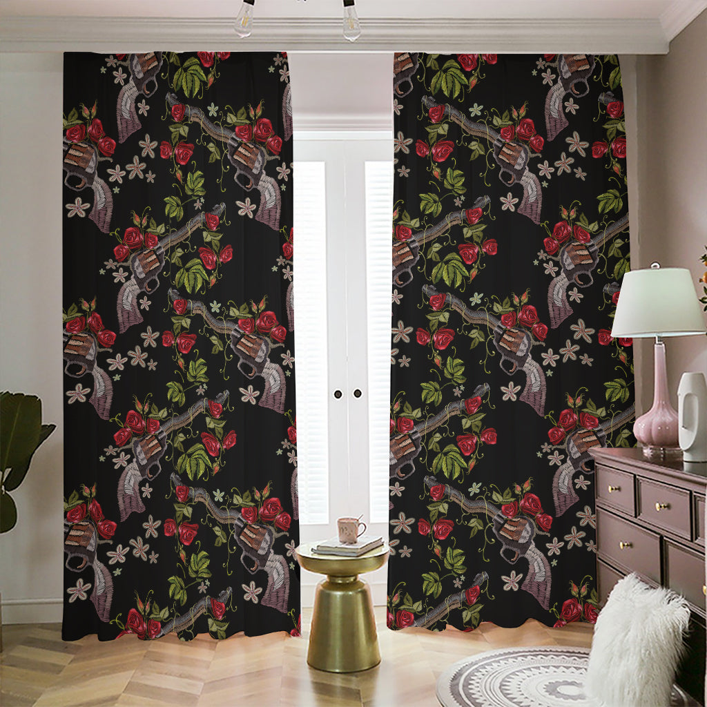 Guns And Flowers Pattern Print Blackout Pencil Pleat Curtains