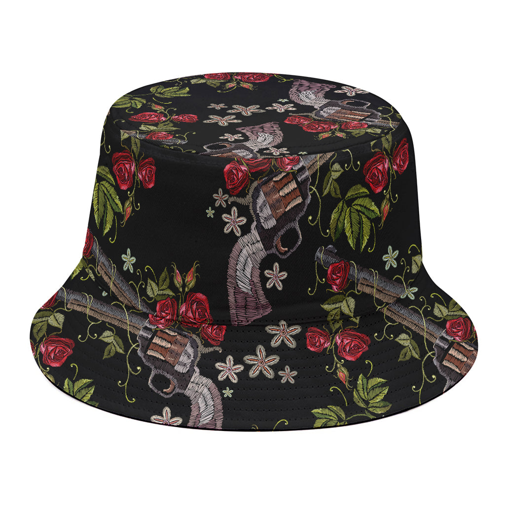 Guns And Flowers Pattern Print Bucket Hat