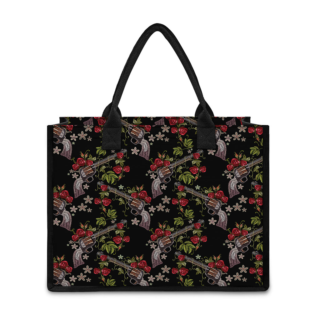 Guns And Flowers Pattern Print Canvas Tote Bag