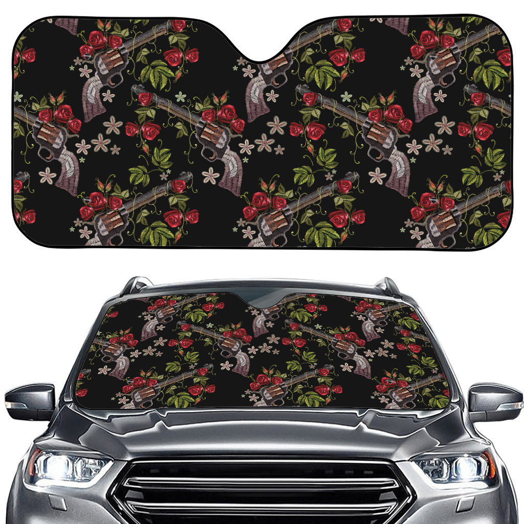 Guns And Flowers Pattern Print Car Windshield Sun Shade