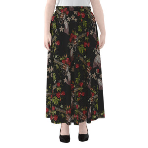 Guns And Flowers Pattern Print Chiffon Maxi Skirt