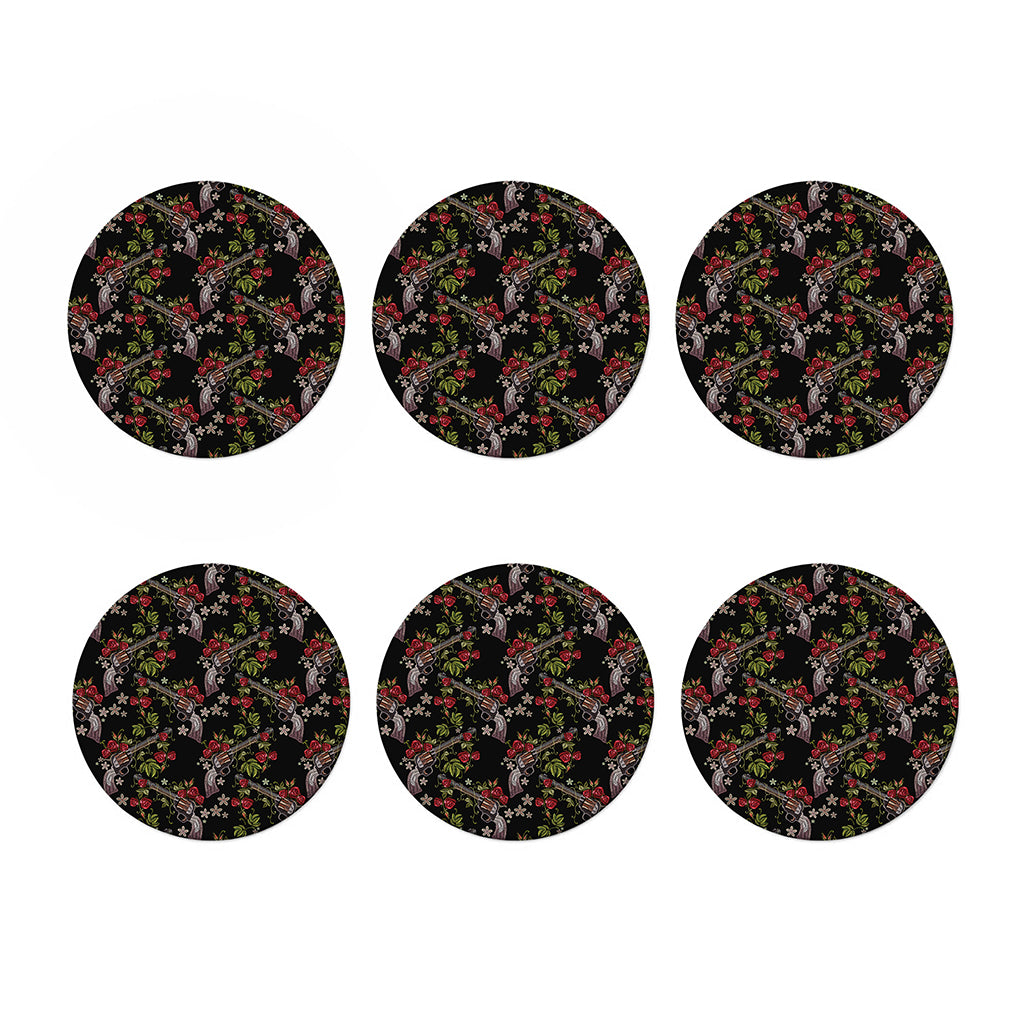 Guns And Flowers Pattern Print Coaster Set