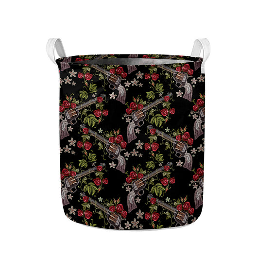 Guns And Flowers Pattern Print Collapsible Laundry Basket