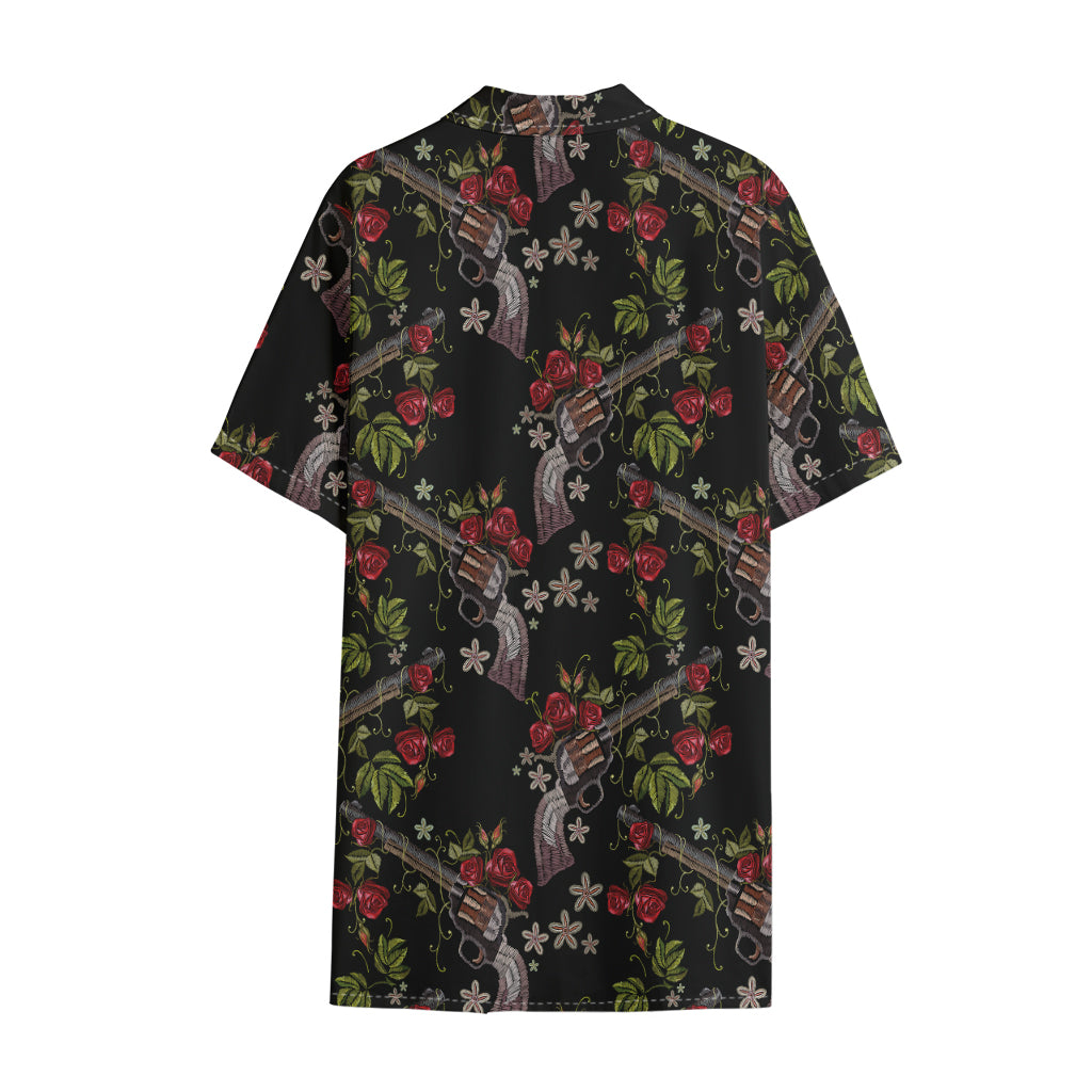 Guns And Flowers Pattern Print Cotton Hawaiian Shirt