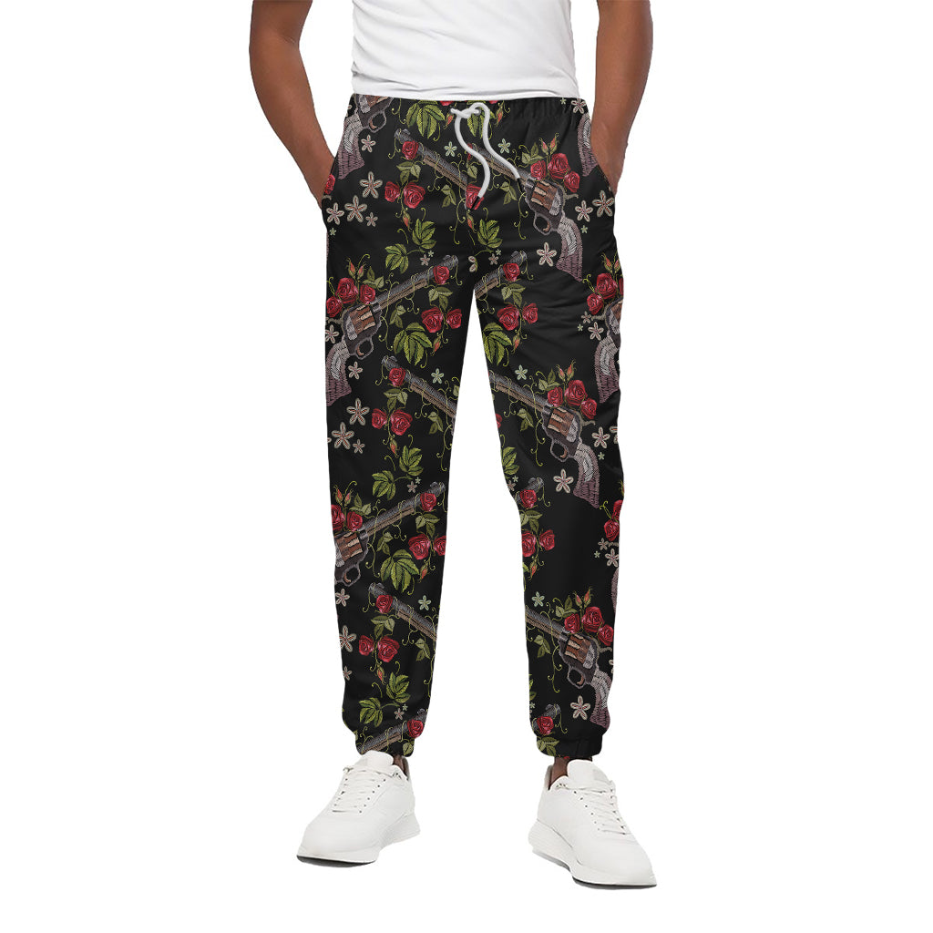 Guns And Flowers Pattern Print Cotton Pants