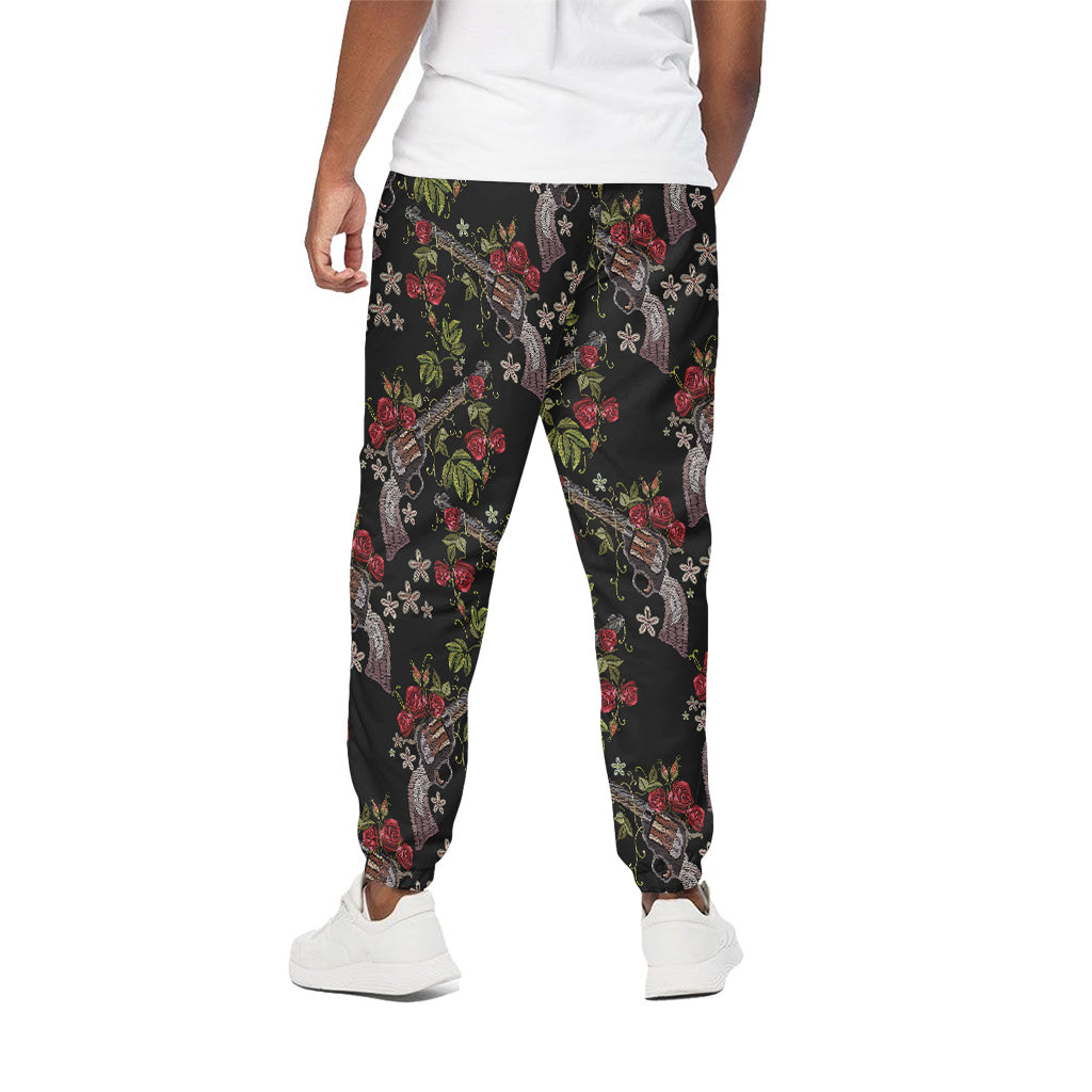 Guns And Flowers Pattern Print Cotton Pants