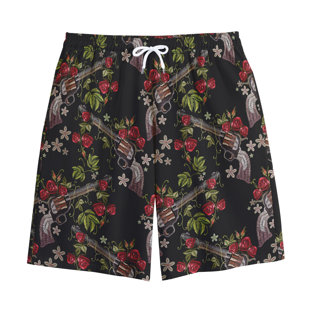 Guns And Flowers Pattern Print Cotton Shorts