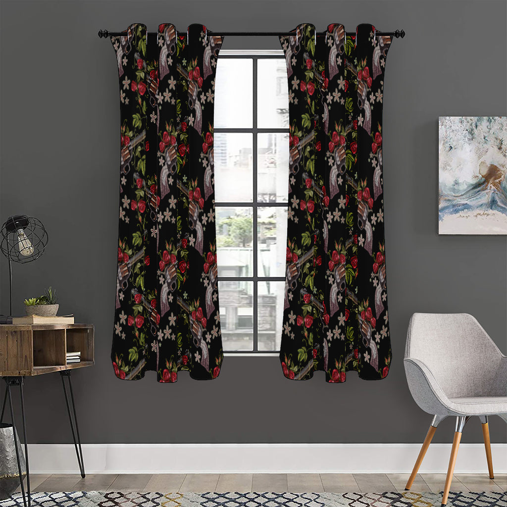 Guns And Flowers Pattern Print Curtain