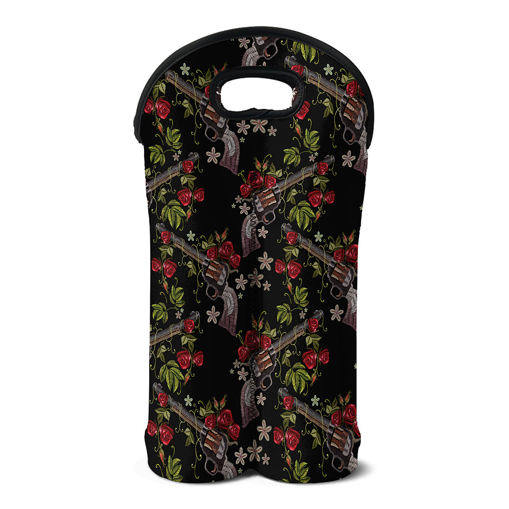 Guns And Flowers Pattern Print Double Neoprene Wine Tote