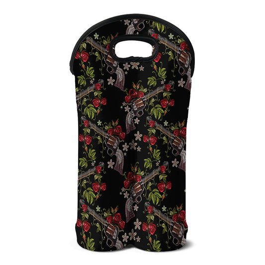 Guns And Flowers Pattern Print Double Neoprene Wine Tote