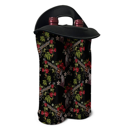 Guns And Flowers Pattern Print Double Neoprene Wine Tote