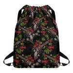 Guns And Flowers Pattern Print Drawstring Backpack