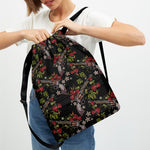 Guns And Flowers Pattern Print Drawstring Backpack