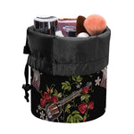 Guns And Flowers Pattern Print Drawstring Makeup Bag