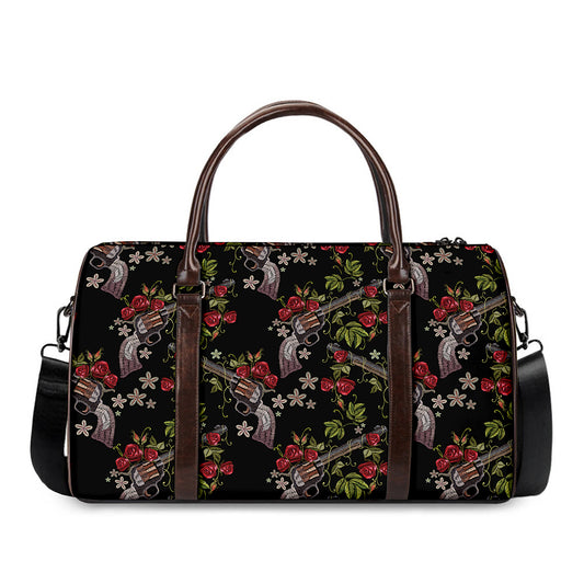 Guns And Flowers Pattern Print Duffle Bag