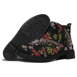 Guns And Flowers Pattern Print Flat Ankle Boots