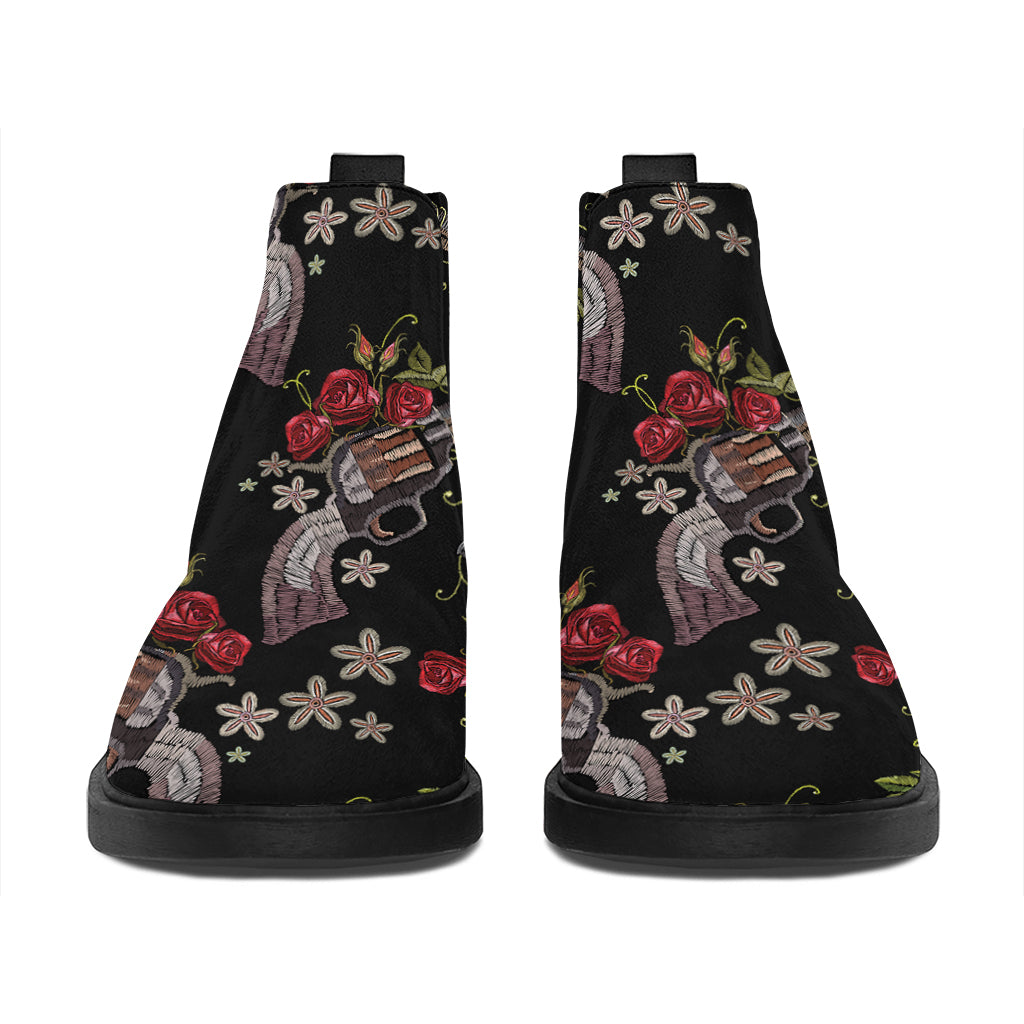 Guns And Flowers Pattern Print Flat Ankle Boots